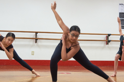 Dancers wearing all black in jazz class