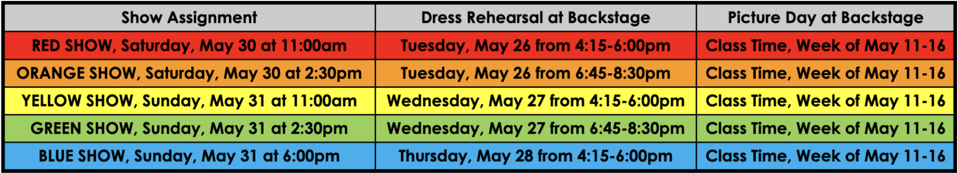 Calendar of Spring Shows 2026